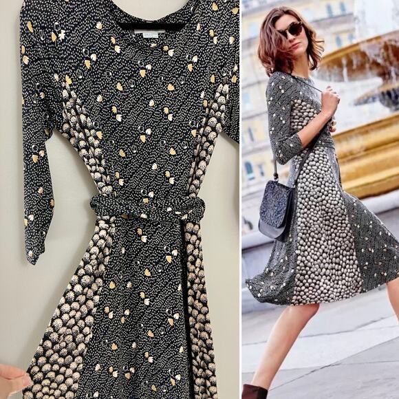 Boden Anna Day Belted 3/4th Sleeve Dress in Monochromatic Floral Print Sz 10 - Picture 1 of 9